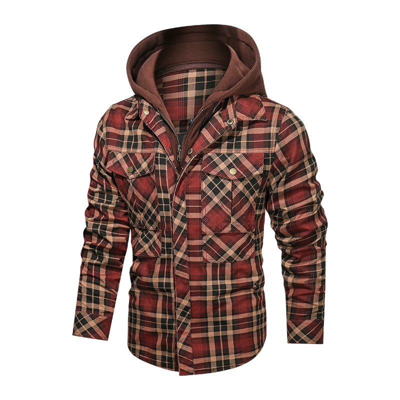 Men Long-sleeved Plaid Jacket