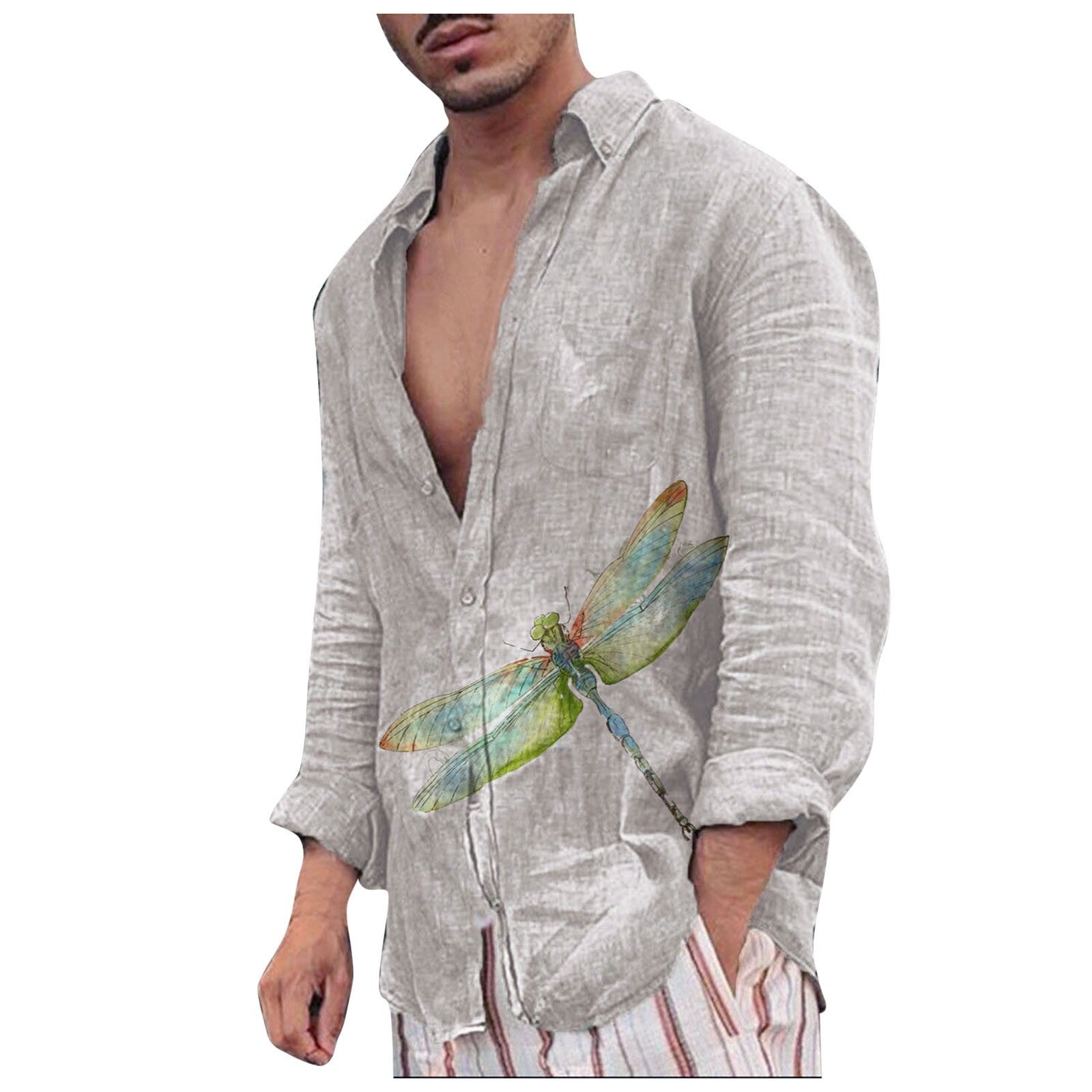 European And American Men's Long-sleeved Shirt Casual Printing