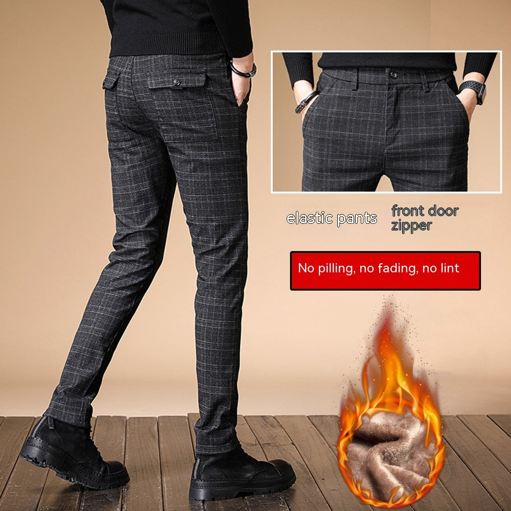 Plaid Brushed Casual Pants Men