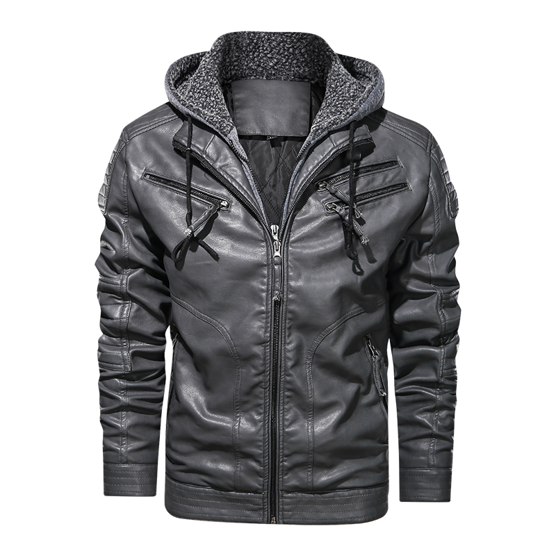 Biker Hooded Leather Jacket Men