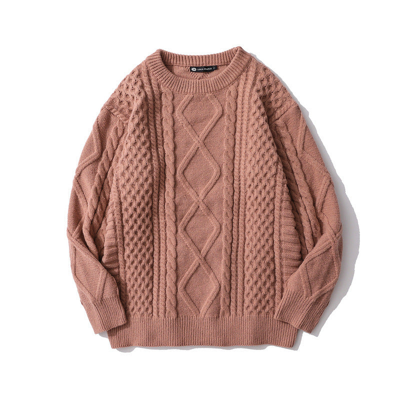 Retro Rhombus Twist Round Neck Sweater