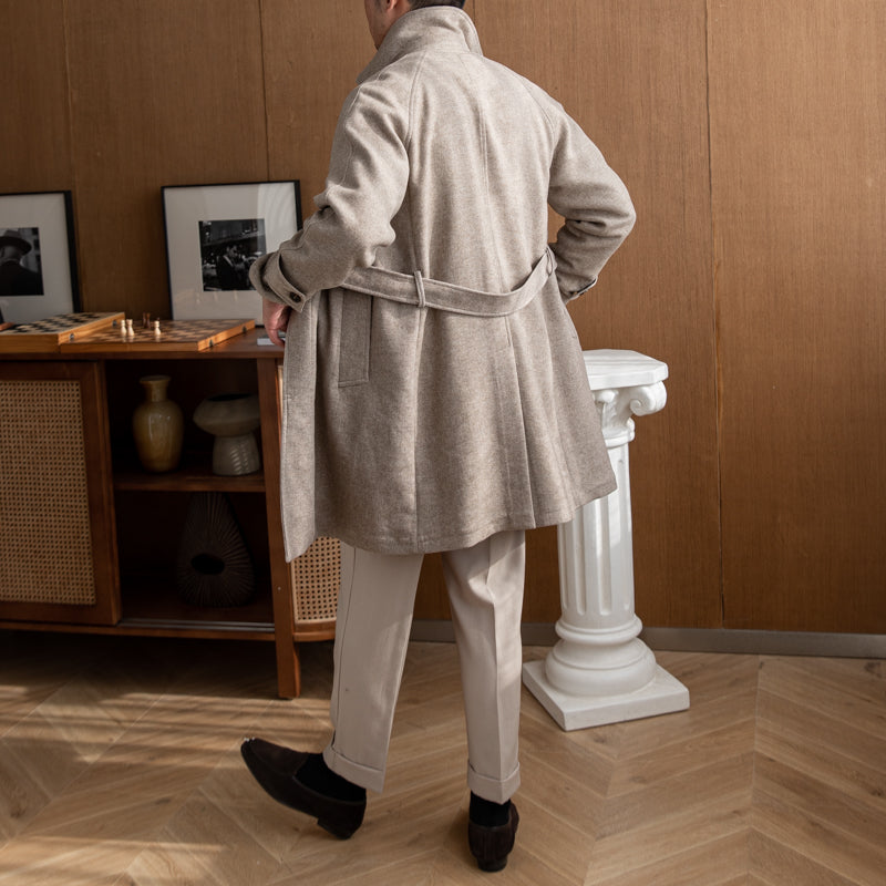 Royal Crescent Wool Blend Belted Raglan Coat