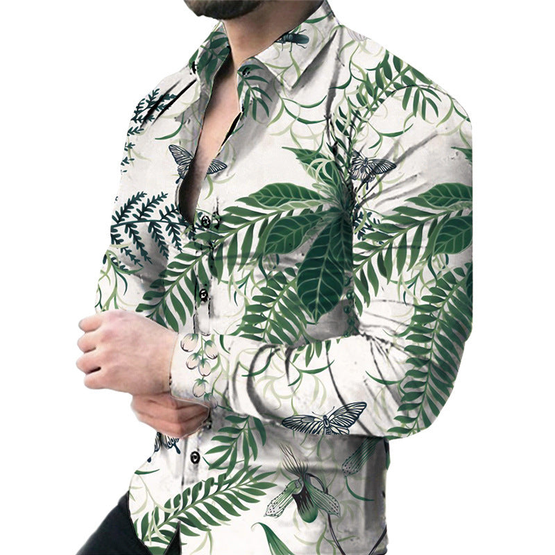 Men's Casual Long Sleeved Floral Shirt