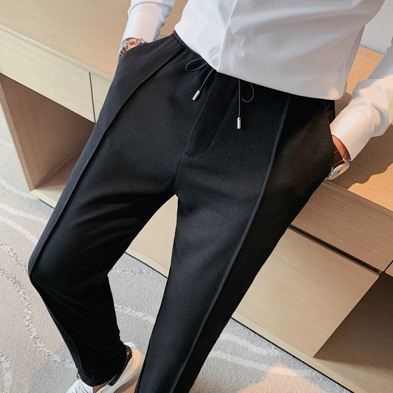 Casual All Match Elastic Waist Solid Color Small Feet Drawstring pants