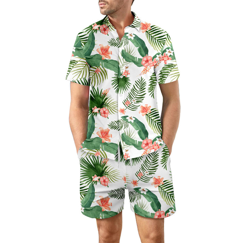 2Pcs Printed Beach Shirt Summer Suit