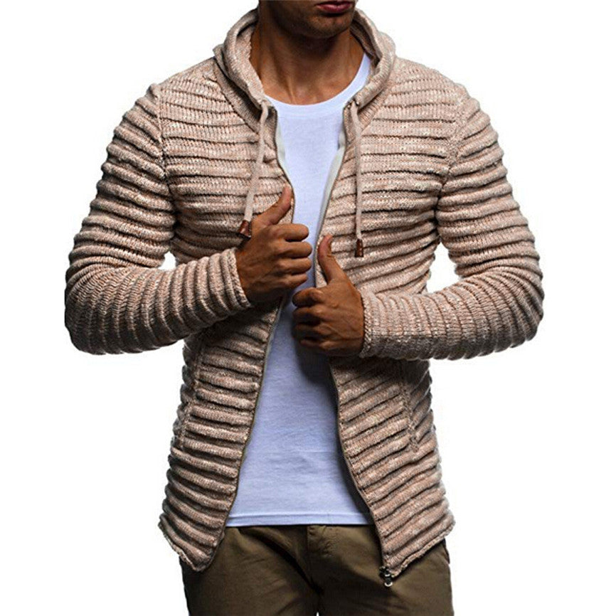 Solid color knitted striped coat