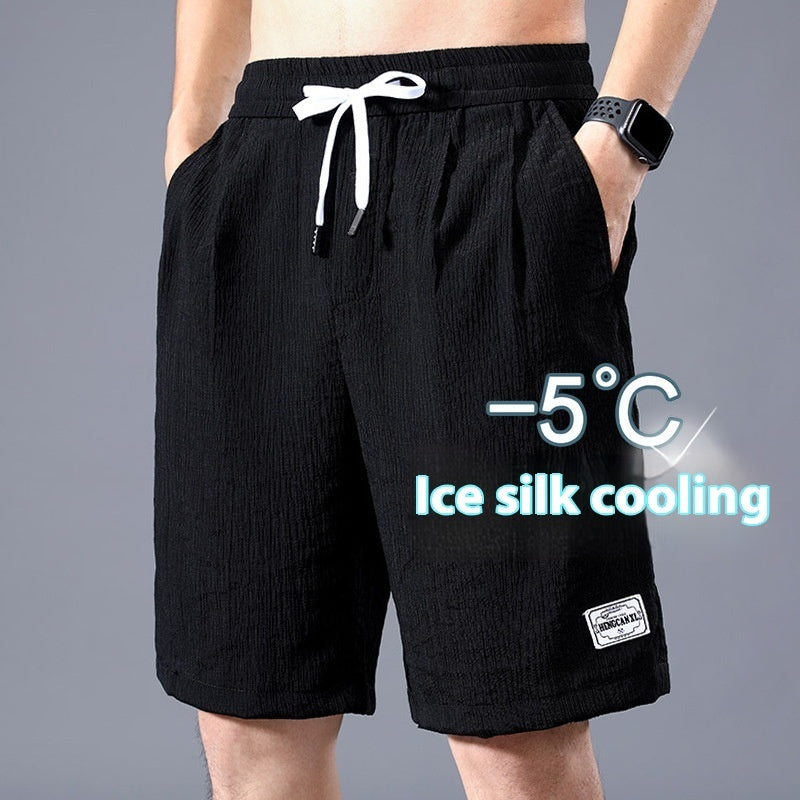 Summer Ice Silk Shorts Men's Thin Sports Quick-drying Knee Length Pants