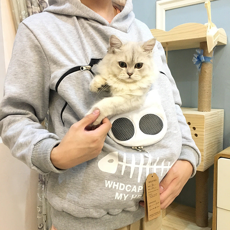 Hooded Sweatshirt With Cat Pet Pocket