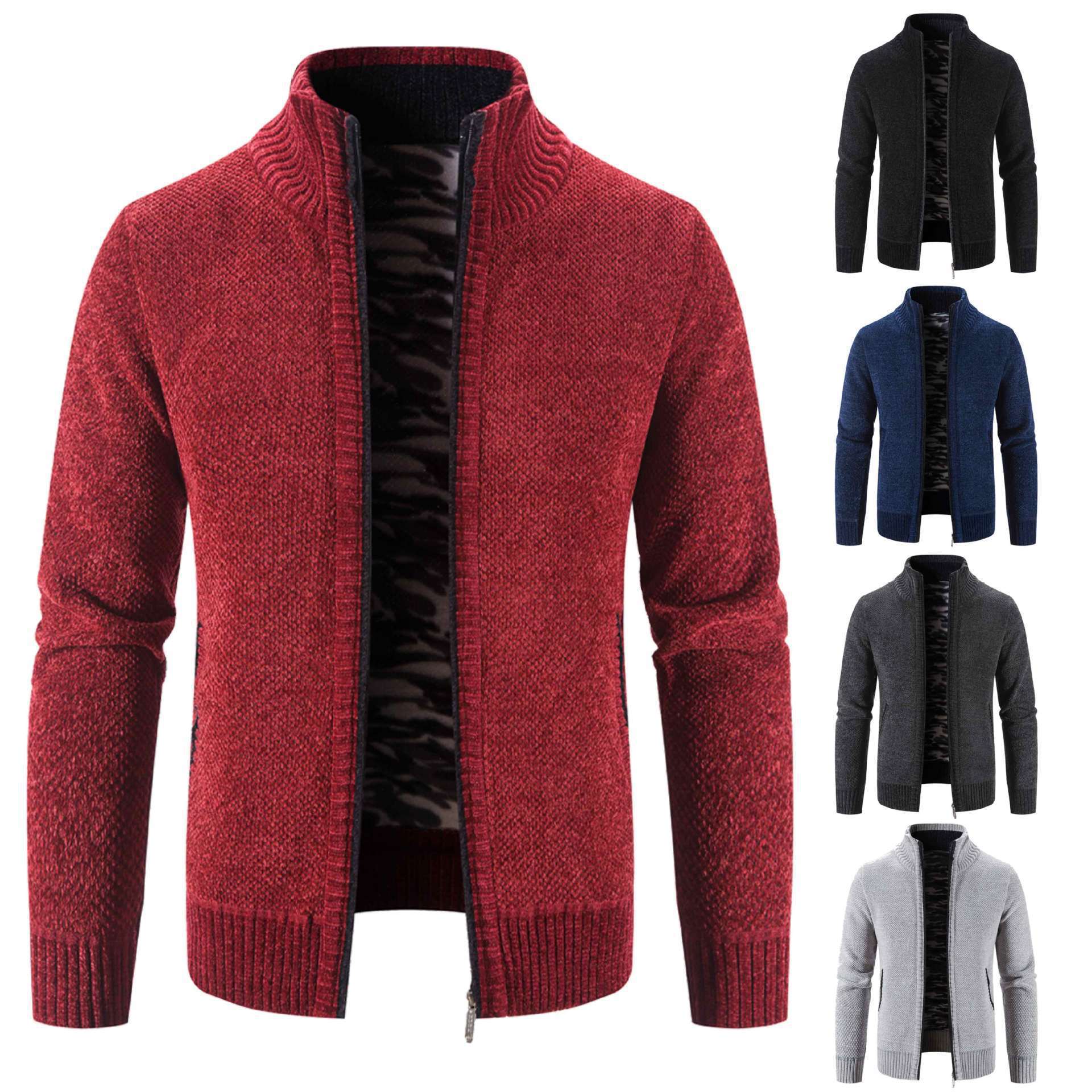 Maglione cardigan imbottito foderato in pile autunno e inverno da uomo