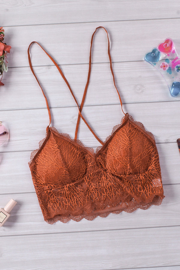 Lace Scalloped Crisscross Strap Bralette