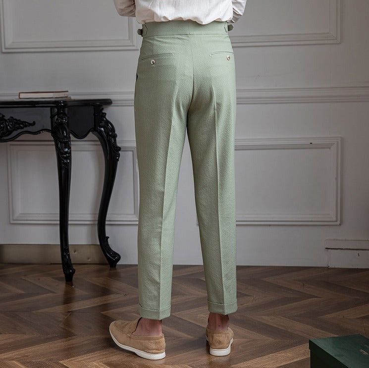 Positano Seersucker Airy Double Pleated Trousers