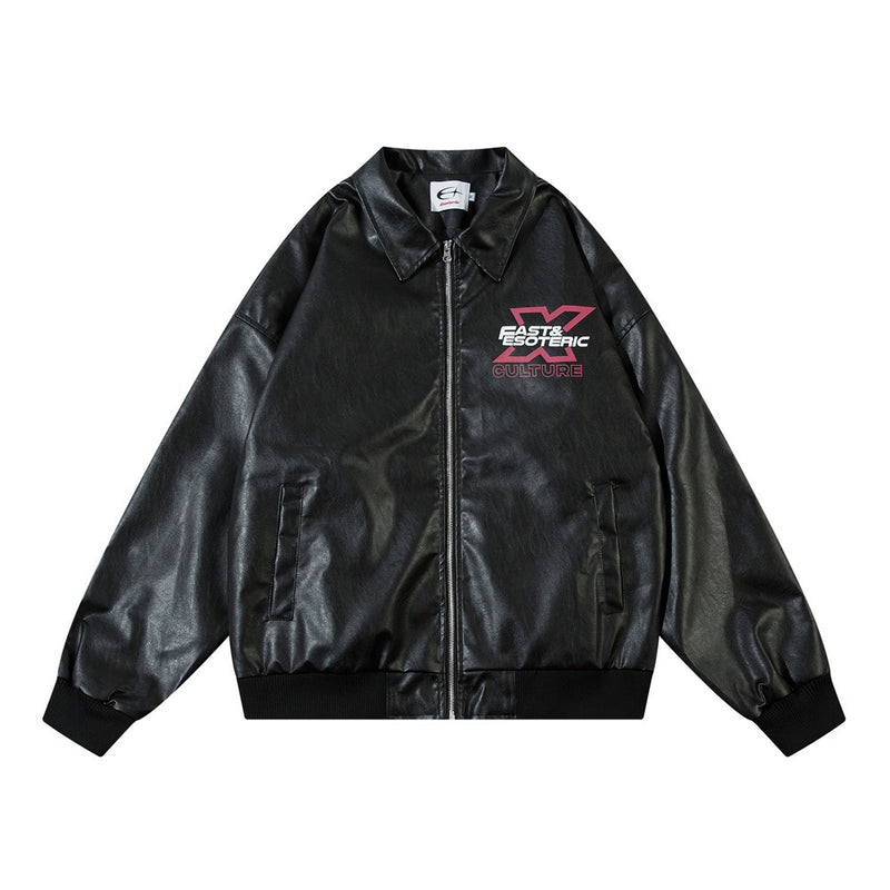 European And American-style Car Printing PU Leather Jacket