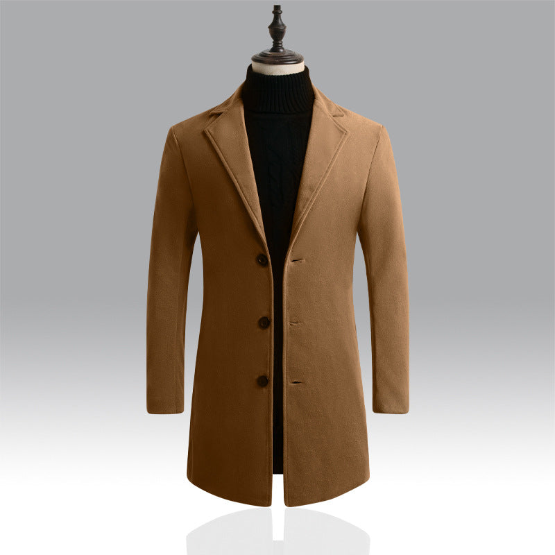 Slim-fit mid-length woolen trench coat