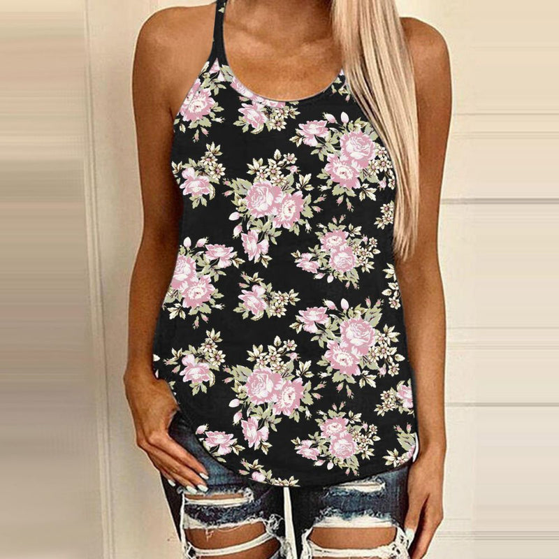 Sunflower Print Cutout Back Camisole Top Women