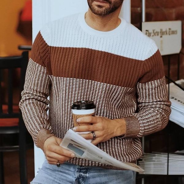 Maglione casual alla moda in stile britannico bianco marrone da uomo