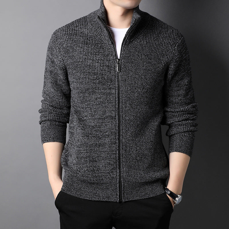 Men's Stand-up Collar Zipper Long-sleeved Sweater Coat