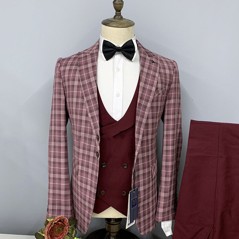 Men's Three-piece Fashion Plaid Suit