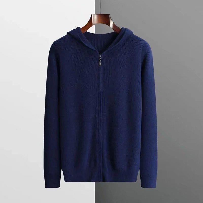 Men's Zipper Solid Color Hooded Cardigan Sweater