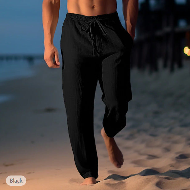 Drawstring Elastic Waist Straight Flat Comfortable beach pants