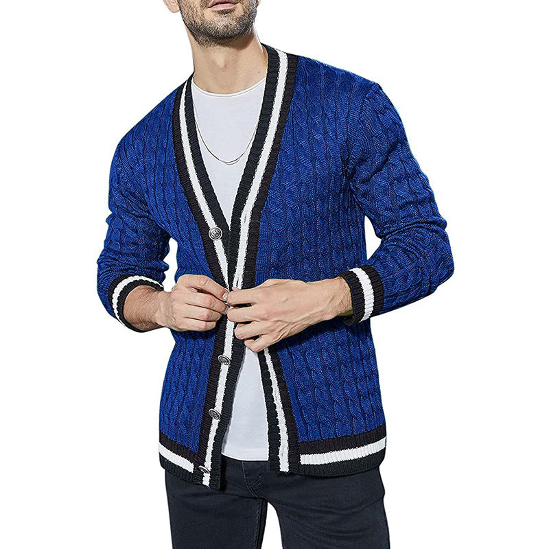 Men's Color Block Long Sleeve Knit Sweater Jacket