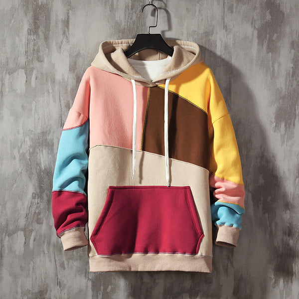 Fleece Casual Loose Color-blocking Pullover hoodie