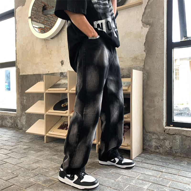 Vaqueros rectos de hip-hop con teñido anudado de High Street para hombres y mujeres
