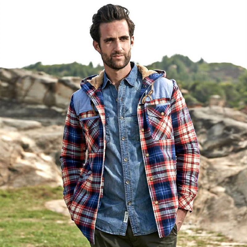 Plaid Hooded Shirt men