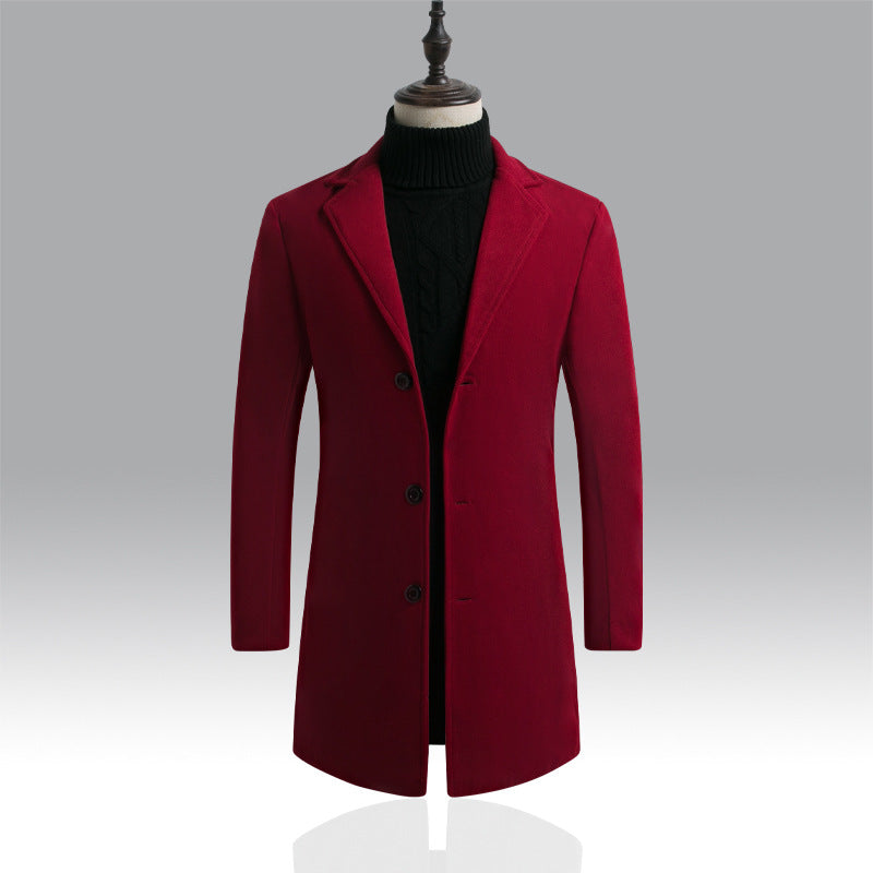 Slim-fit mid-length woolen trench coat