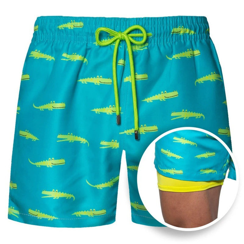 Men's Printed Beach Shorts Double Layer Shorts Summer