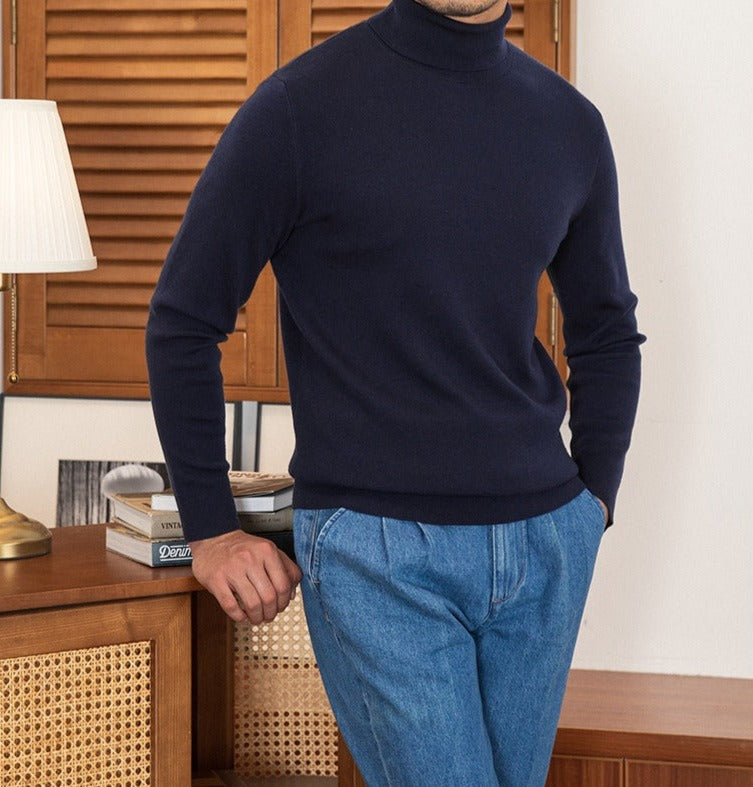 Slim Fit Wool Blend Knit Turtle Neck