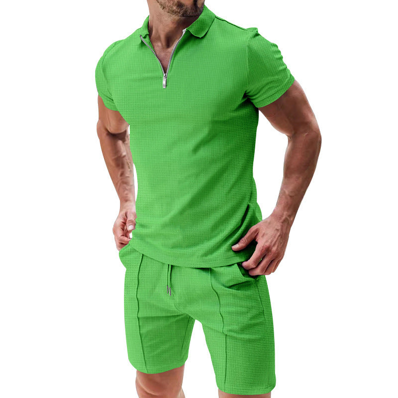 Summer Zipper Lapel Short-sleeved Versatile T-shirt Set