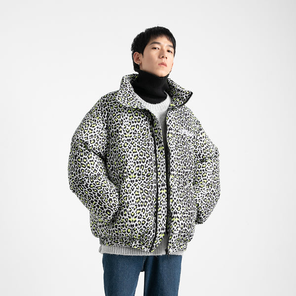 Leopard PrintPadded Stand-up Collar Bread Jacket