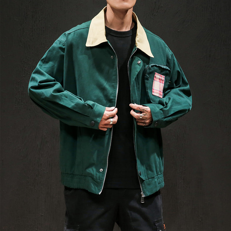 Contrast collar lapel tooling jacket men