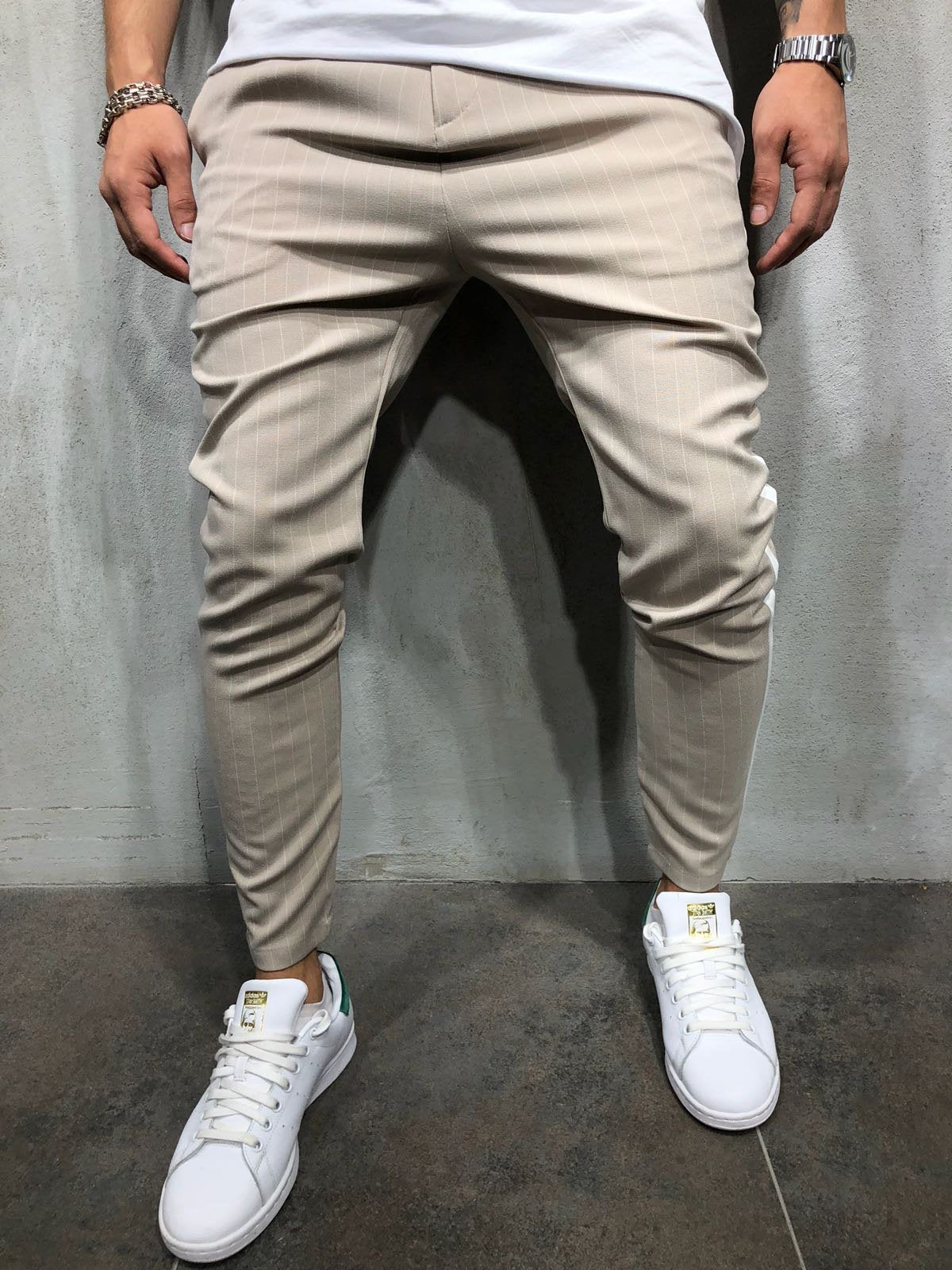 men's feet new stripes handsome color matching casual pants