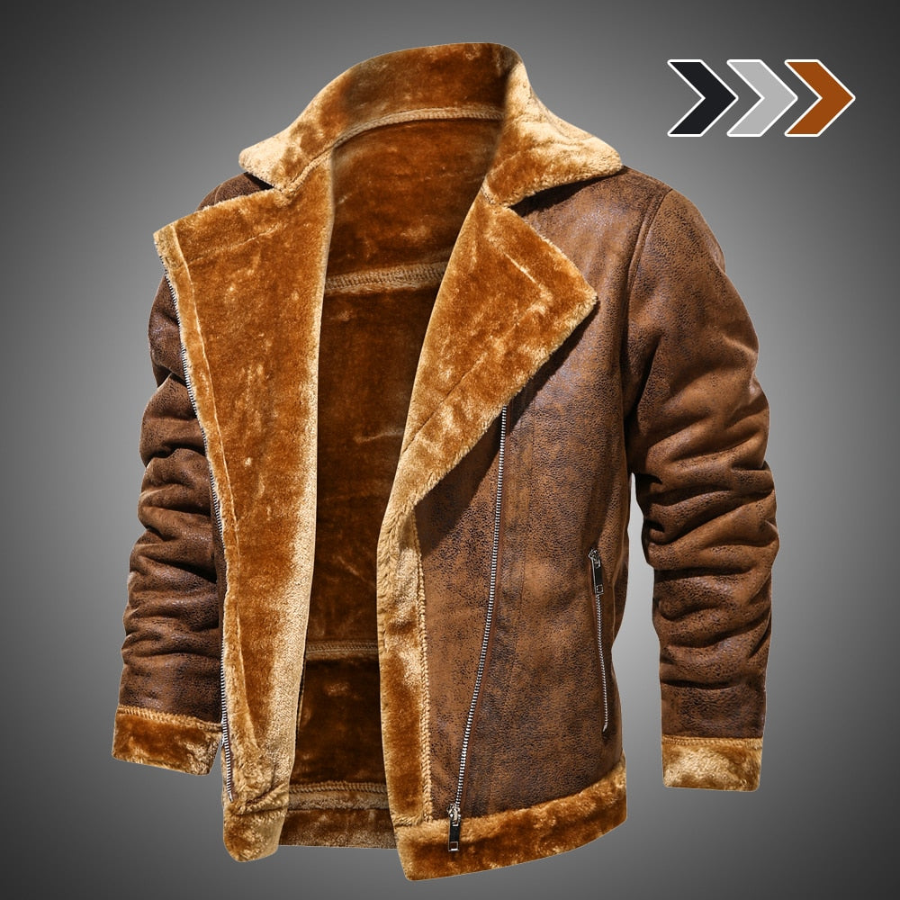 Retro Men Winter Suede Leather Jacket