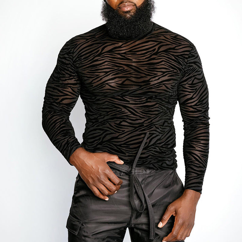 Men's Casual See-through Turtleneck Long Sleeve t-shirt