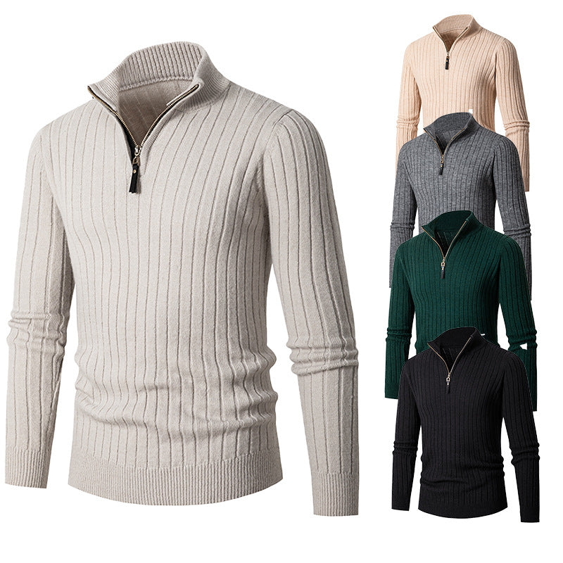 Men's Long-sleeved Half-turtleneck Zip-up Sweater