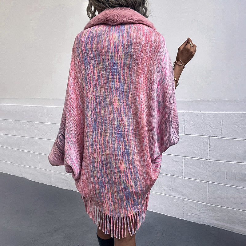 Drizzling Rainbow Striped Women's Tassel Cloak
