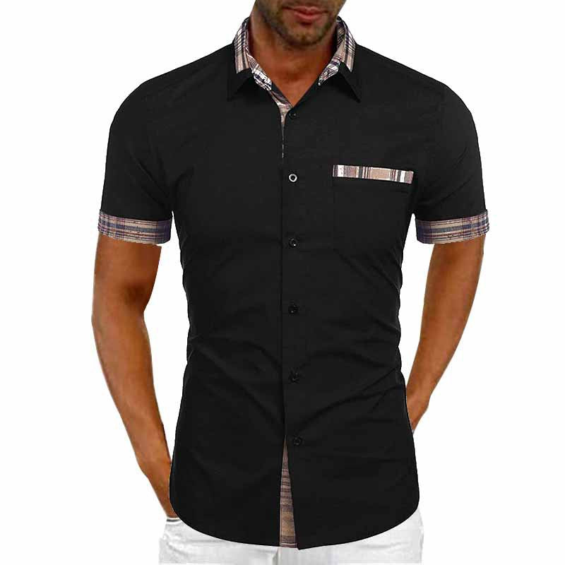 Men's Short Sleeve Contrast Button-Up summer Shirt