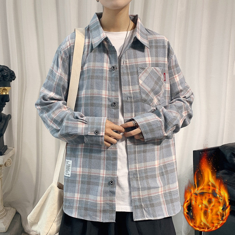 Loose Long Sleeved Plaid shirt jacket men