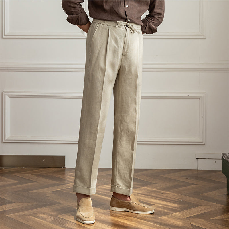 Pantalones casuales de lino finos atados para hombres