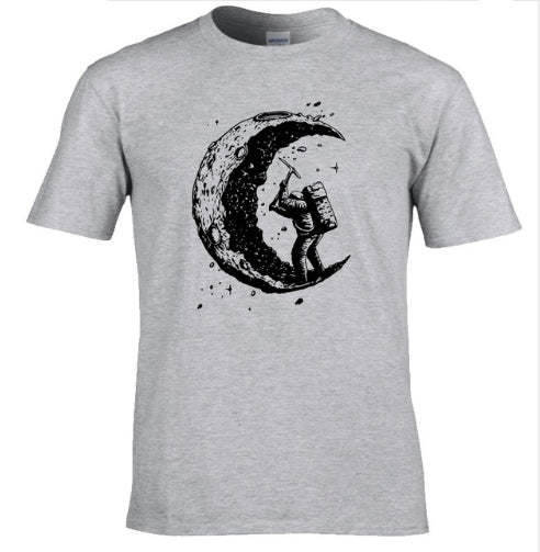 Digging The Moon Print Casual Mens O-neck T Shirt