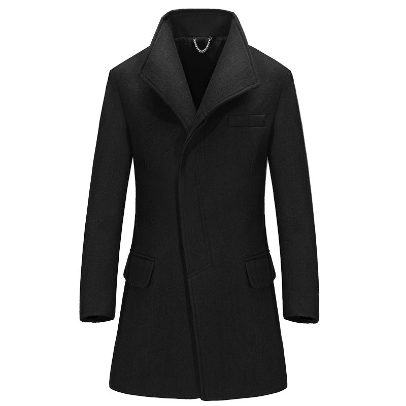 mid-length men's woolen trench coat