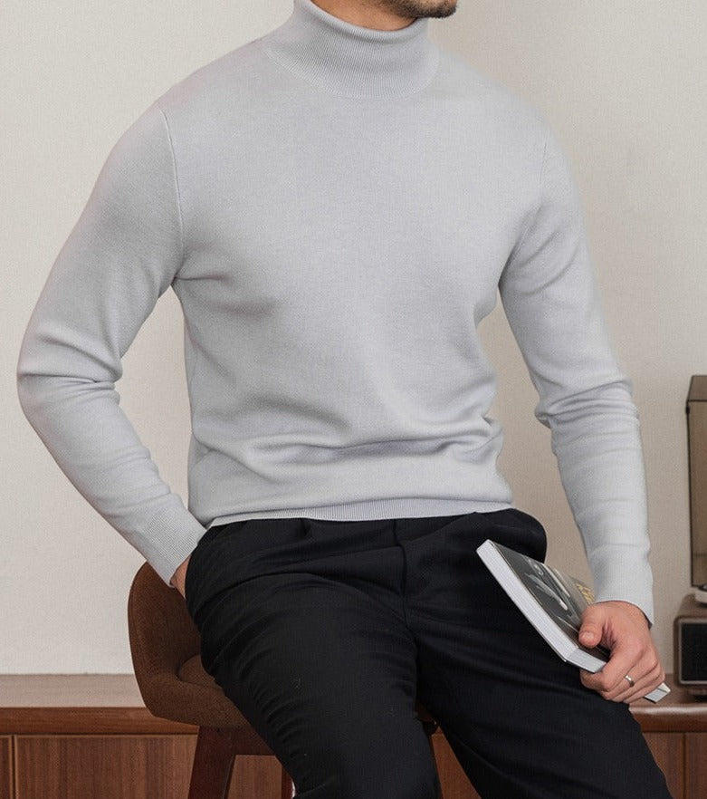 Slim Fit Wool Blend Knit Turtle Neck