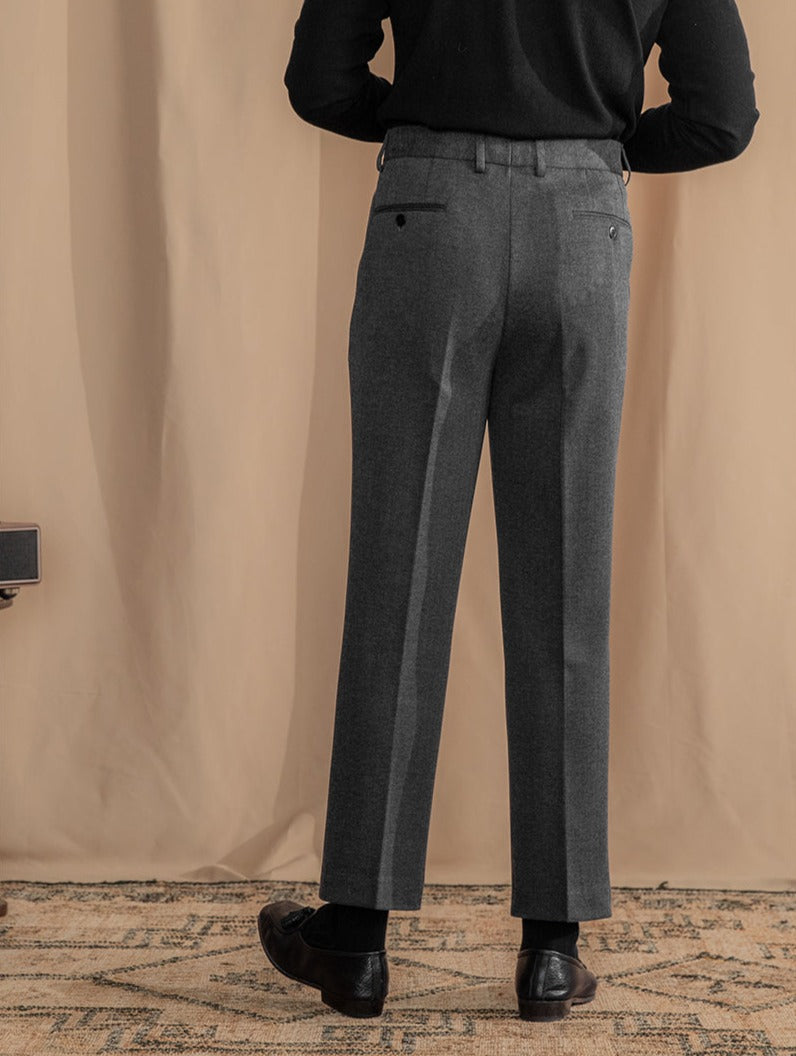 Parma Herringbone Wool Blend Pleated Trouser