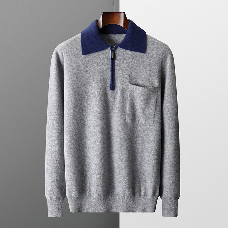 Wool Knitted Half-open Polo Long-sleeved Fleece Sweater