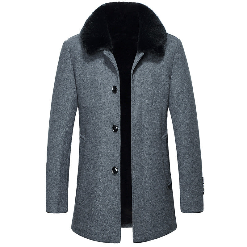 Woolen Coat With Wool Collar For Men