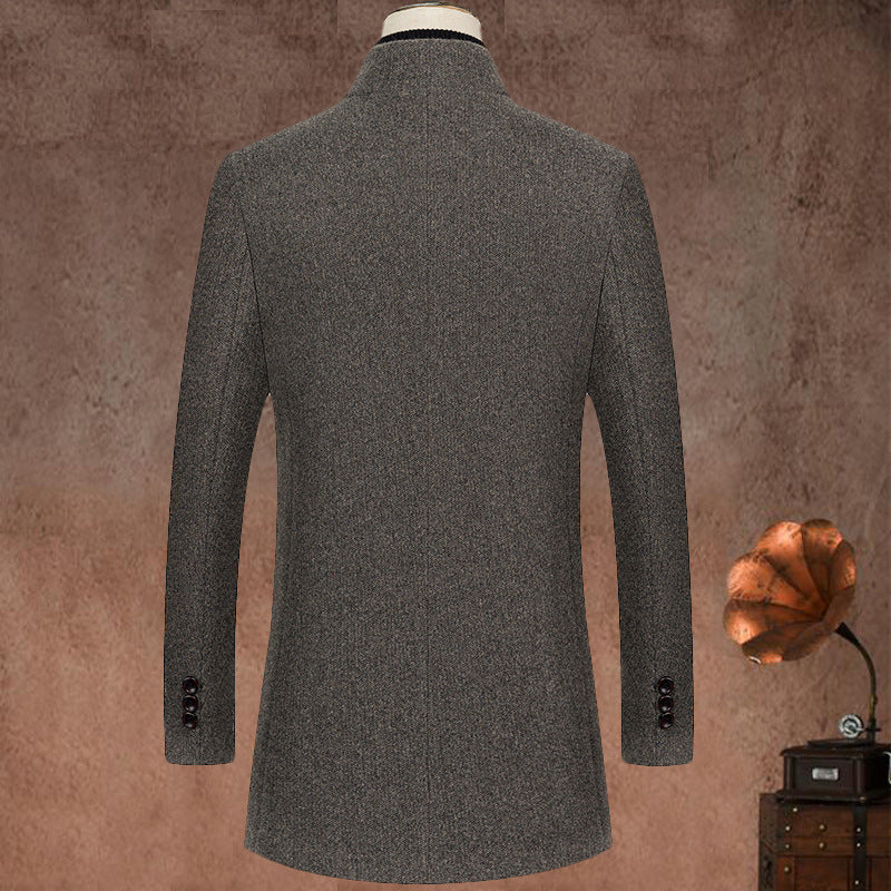 Stand Up Collar Mid Length Woolen Slim Fit trench Coat