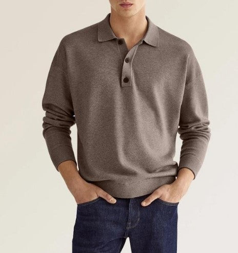 Long Sleeve V-neck Button up Men's Casual Top Polo Shirt