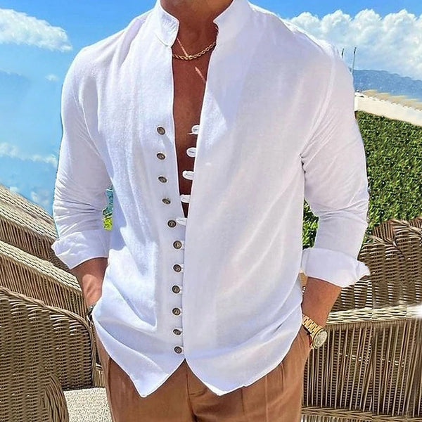 Retro Button Long-sleeved Men's Casual Loose Shirt